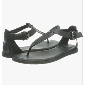 Clarks Women's Sandals Size 10 EU 41.5 Black Leather T Strap Flats Karsea Post